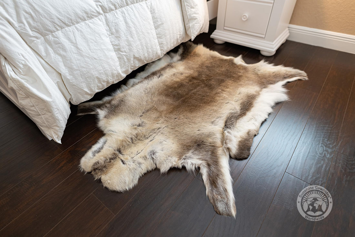 Sunshine Cowhides 100% Genuine Nordic Reindeer Hide Rug - Greyish Animal Skin Rugs for Bedroom, Living Room, Office, & Bathroom, Premium Décor for Aesthetic Living - XL (3-4 x 4-5.5 ft)