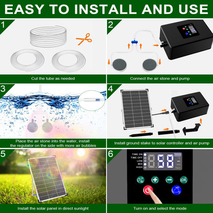Lewisia Solar Pond Aerator Air Pump Battery with Air Hoses and Bubble Stones Fish Tank Bubble Oxygenator 30W