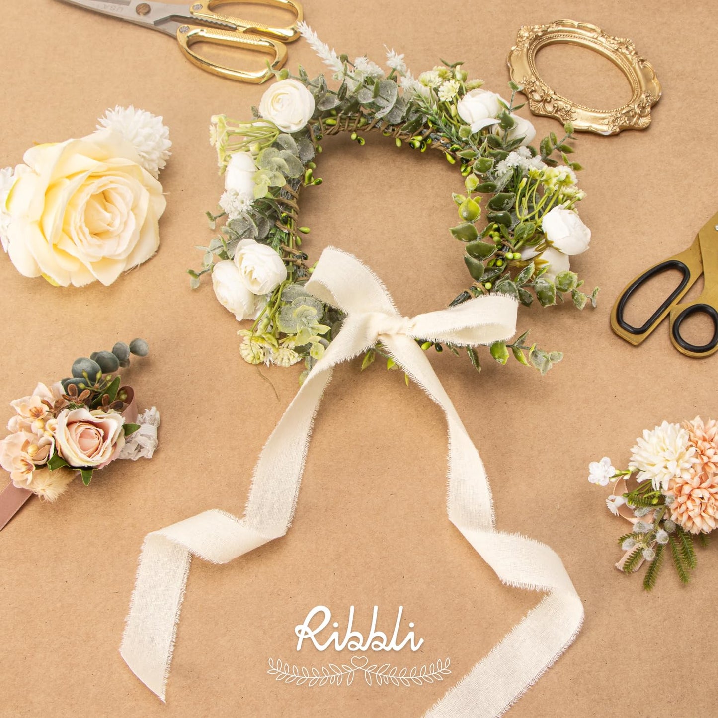 Ribbli 3 Rolls Ivory Ribbon 1 Inch x 18 Yards Cream White Handmade Cotton Frayed Fringe Ribbons for Wrapping Wedding Invites Bridal Bouquets Baby Shower DIY Crafts Home Decor