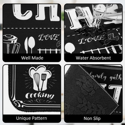 Sinmoe 3 Pcs Kitchen Rug Set Non Skid Thick Black Kitchen Rugs and Mats Stain Resistant Anti Fatigue Mats for Microfiber Floor Non Slip Backing Mat, 15.7" x 47.2", 15.7" x 23.6"