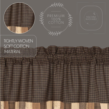 VHC Brands Kettle Grove Window Curtain, Black Valance Block Border, 16x72