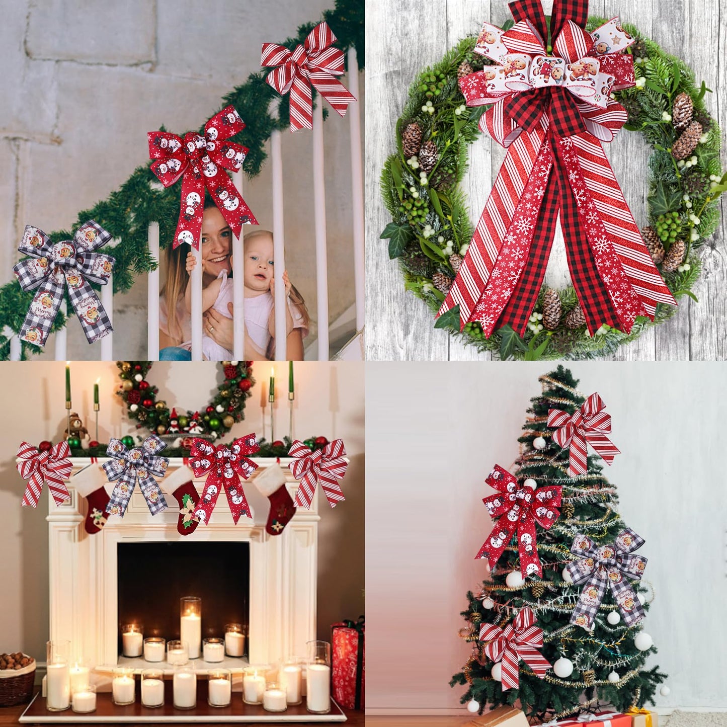 Rinoly Christmas Ribbon Wired 2.5 Inch, 6 Roll 30 Yards - Snowflake/Santa/Glitter Stripe/Buffalo Plaid Christmas Ribbon for Wreaths, Bows, Tree, DIY Crafts