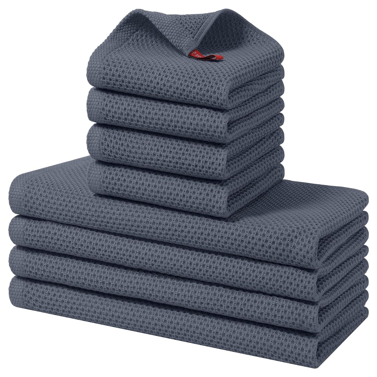 Homaxy 100% Cotton Kitchen Towels and Dishcloths Set, 12 x 12 Inches and 13 x 28 Inches, Set of 8 Bulk Kitchen Towels Set, Ultra Soft Absorbent Dish Cloths for Washing Dishes, Dark Grey