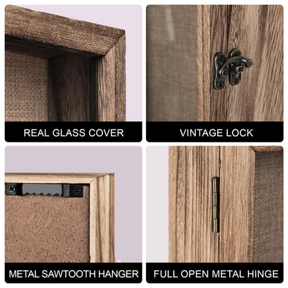 TILBLKUP Shadow Box Frame Display Case 8x10 Shadow Box with Linen Back, Real Glass Window Door with Hinge, Picture Frame for Memorabilia Medals Wedding Bouquet Collections, Memory Box for Keepsakes