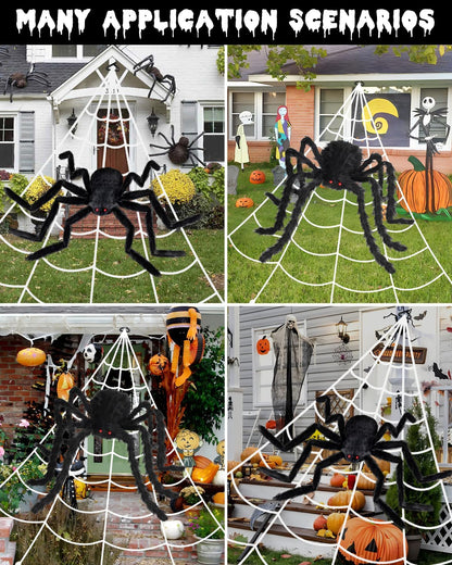 3D HD Dynamic Giant Spider Halloween Projector+Brighter Spider Webs Lights Set,250 Purple LED Light Up,8 Modes 16.4Ft Giant Spiderweb with Remote Control,with 48'' Giant Spider