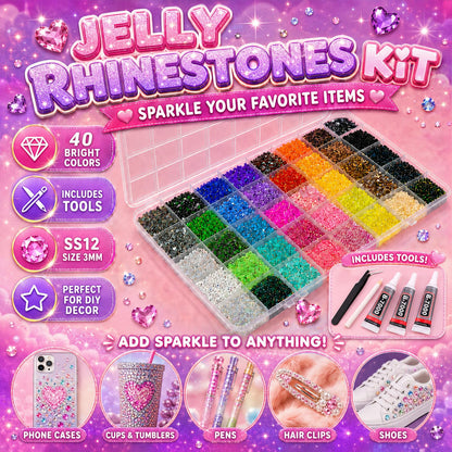 Resin Rhinestones 32000Pcs 40 Colors 3mm Flatback Gems, Bedazzling Kit with B7000 Glue, Jelly Rainbow Crystals for Nail Art, Crafting, Book, Clothes, Shoes, Diamond Art