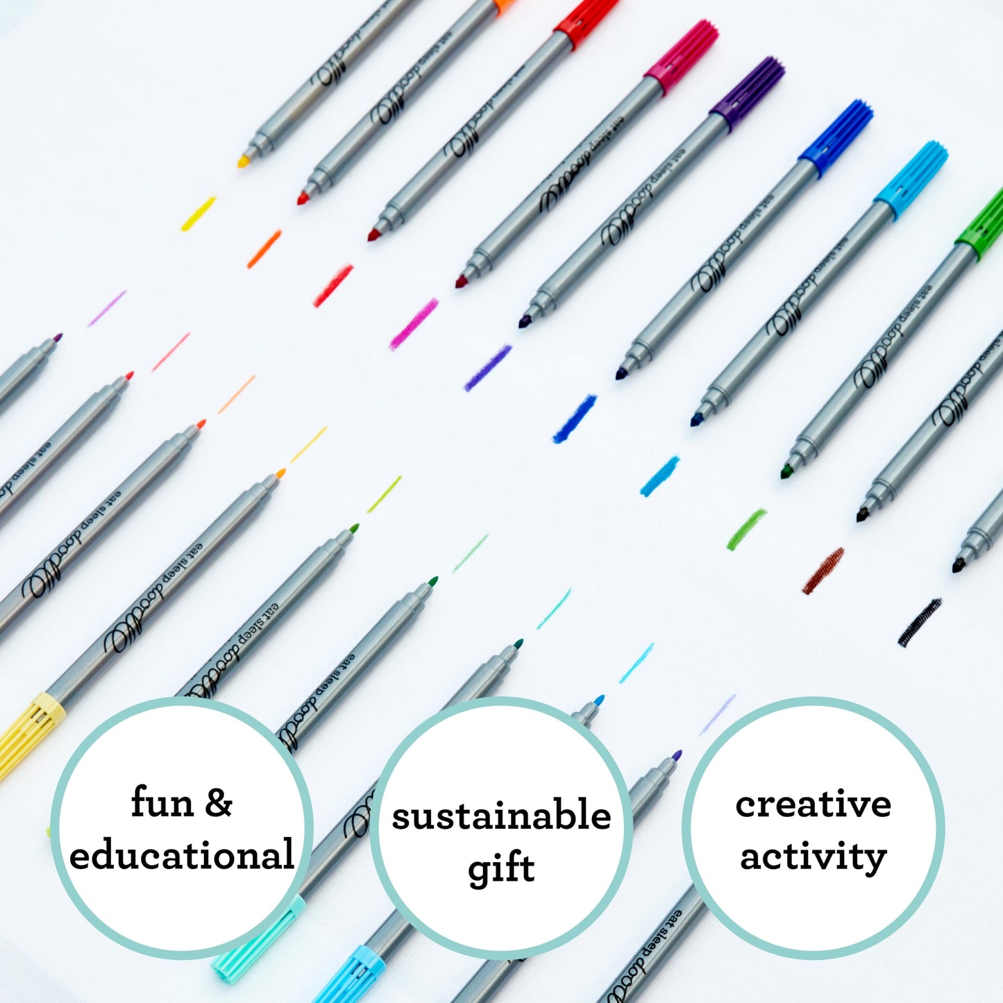 eatsleepdoodle Artist Set of 20 Original Doodle Wash-Out Fabric Marker Set - Double-Ended Felt Tips in Handy Storage Box