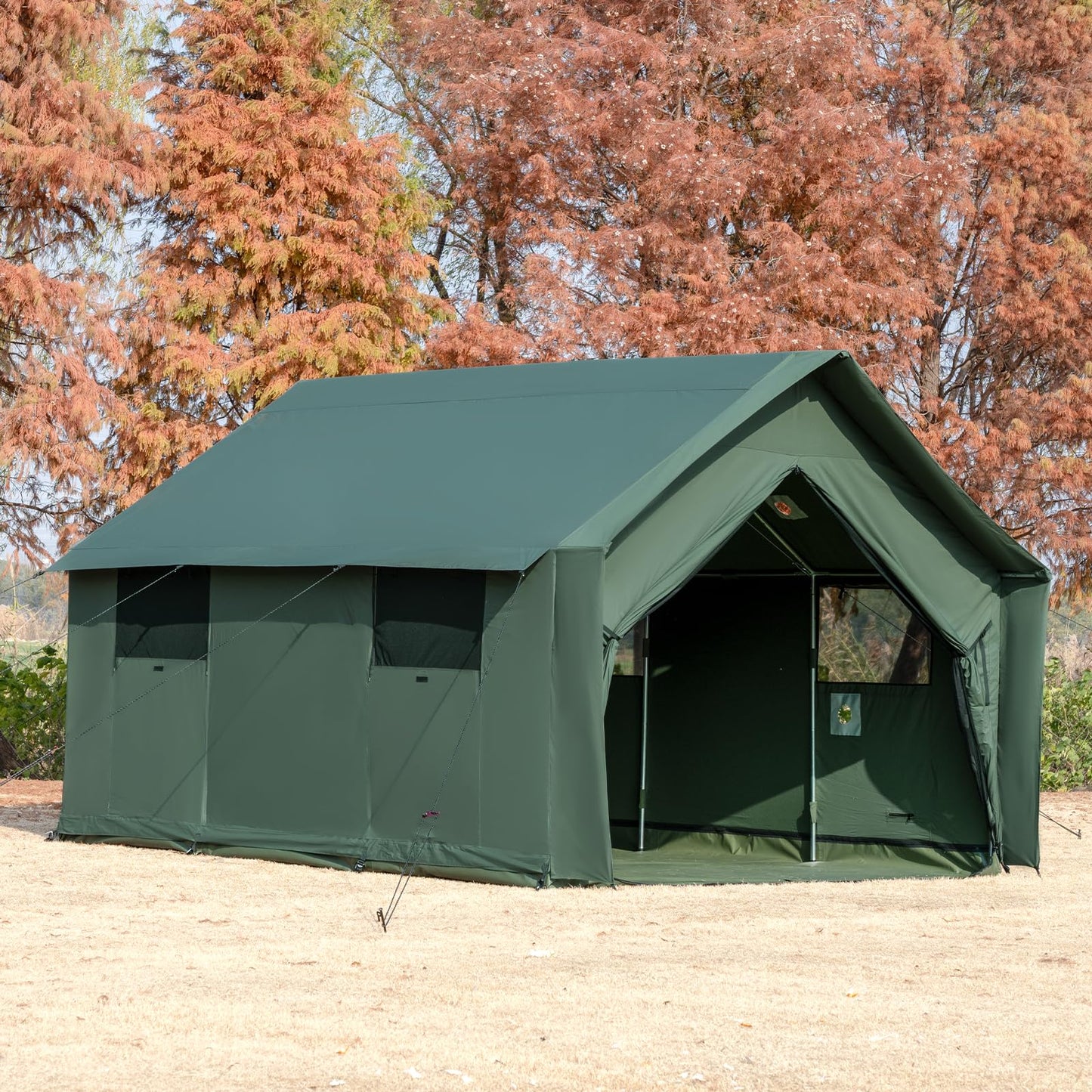 WaldZimmer Cotton Canvas Wall Tent with Rain Canopy Waterproof Outdoor Tent for Hunting Family 4 Season Camping Tents Heavy Duty Steel Frame&PVC Floor, Green