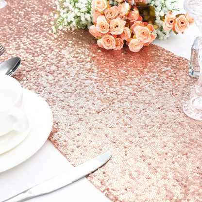 PartyDelight 12" X 72" Rose Gold Sequin Table Runner for Wedding Party Bridal Baby Shower Events