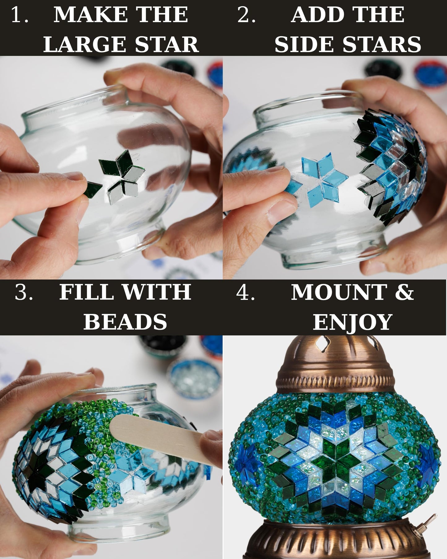 DEMMEX DIY Turkish Moroccan Mosaic Lamp Making Kit – No Grout – Fun, Easy, No Experience Required – Complete Mosaic Art & Craft Project Kit for Adults & Teens – Make Your Own Table Lamp (Turquoise)