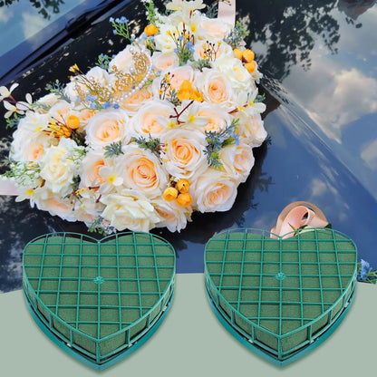 2 Pack Large Floral Foam Blocks Heart Shaped Floral Bricks with Suction Cup Tray, 11.8 x 12.6 inches Green Florist Sponge Flower Mud for Wedding Party Valentine’s Day Decor Floral Arranging Supplies