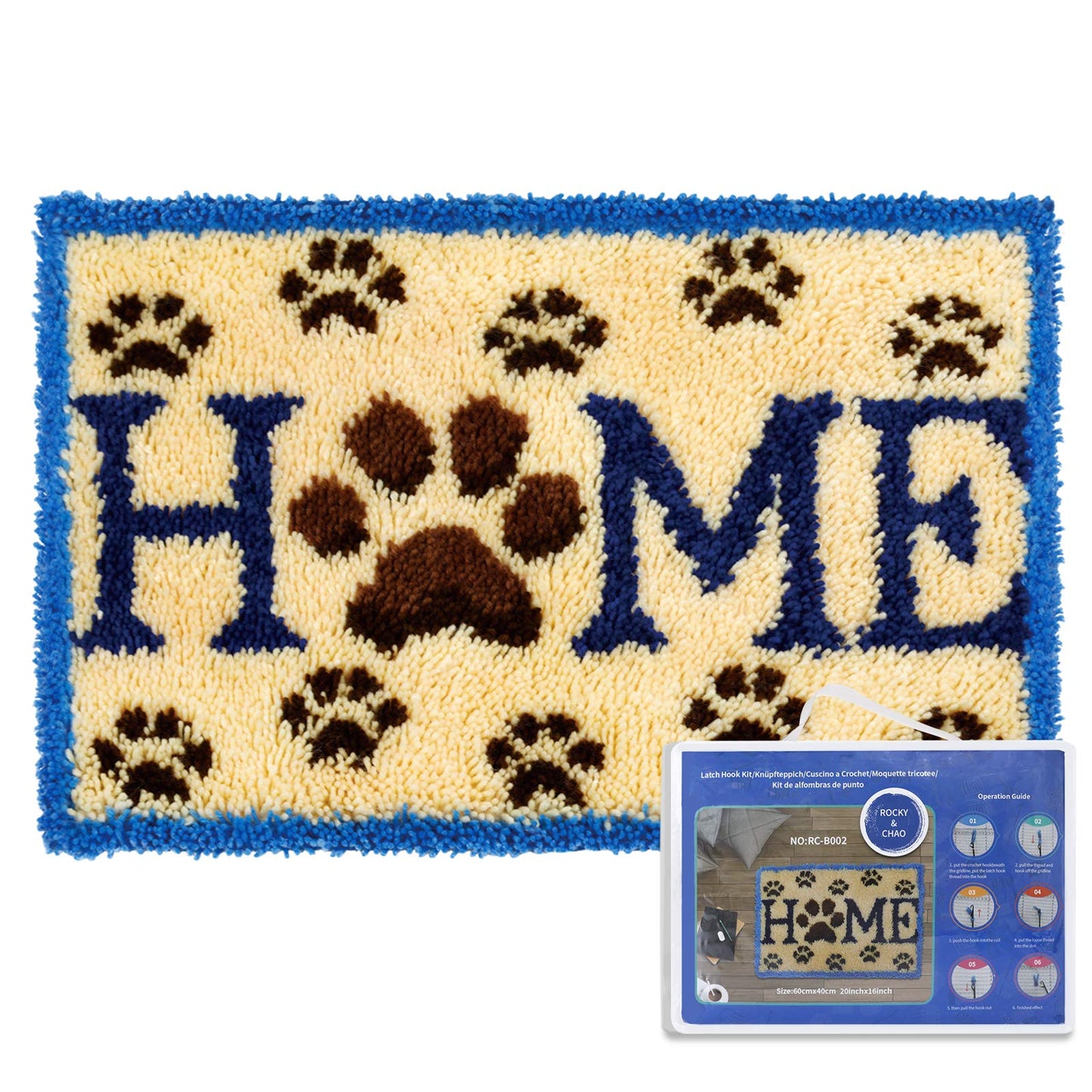 ROCKY&CHAO Latch Hook Kits Home Rug for Home Decoration 60 x 40 cm, DIY Latch Hook Kits, Rug Making Kit for Adults 23.6"x15.7", Birthday Gifts for Woman(Home)