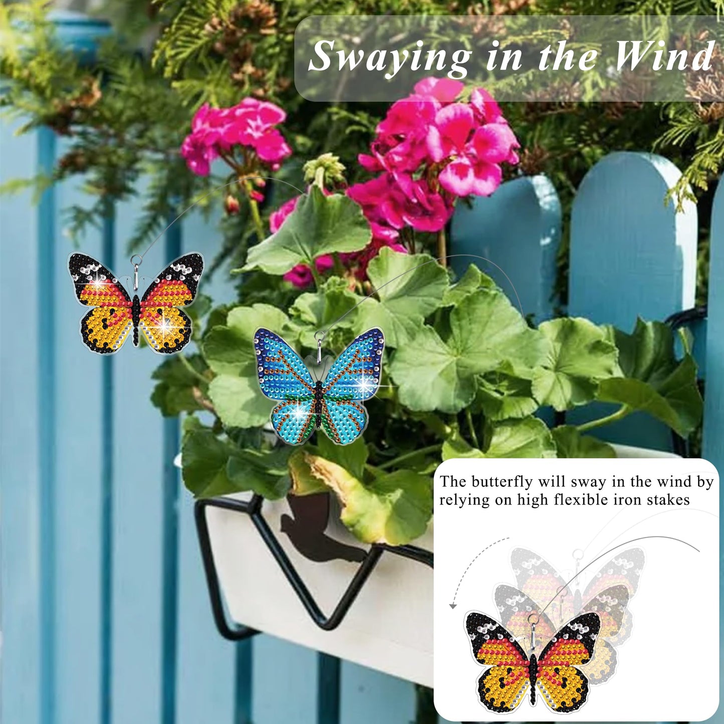 Vcekract 8 Pcs Butterfly Diamond Painting Swaying in The Wind, Diamond Art Kits for Adults, High Flexibility Iron Stakes Garden Decor, Diamond Painting Art Crafts for Beginners