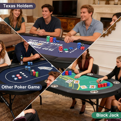 LXJIN 3 in 1 Foldable Poker Table with Reversible Game Mat, 8 Players Game Table with 8 Cup Holders, Suitable for Texas Holdem&Blackjack and Most of Poker Game.
