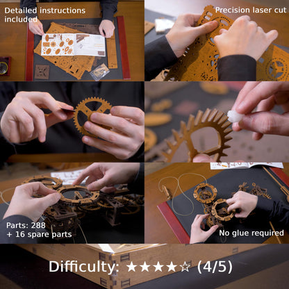 WOODEN.CITY Steampunk Gearworks 3D Wooden Puzzle Clock – DIY Wall Clock Model Kit – Build Your Own Clockwork Puzzle with Moving Gears – 288 Parts Mechanical Clock Building Kit for Adults