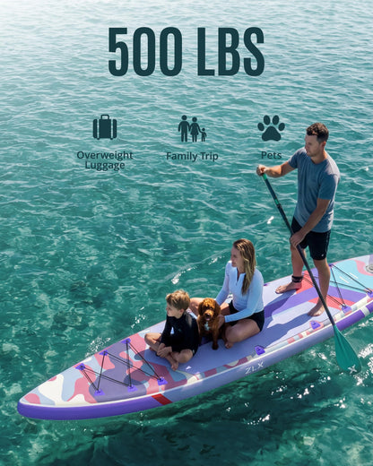 ZLX 11'6" Extra Wide Inflatable Paddle Board, Touring Stand Up Paddleboard, Fast-Tracking SUP for Long-Distance, Stable Center Fin, Portable Backpack & Accessories for Adults, 500lb/3 People/Family