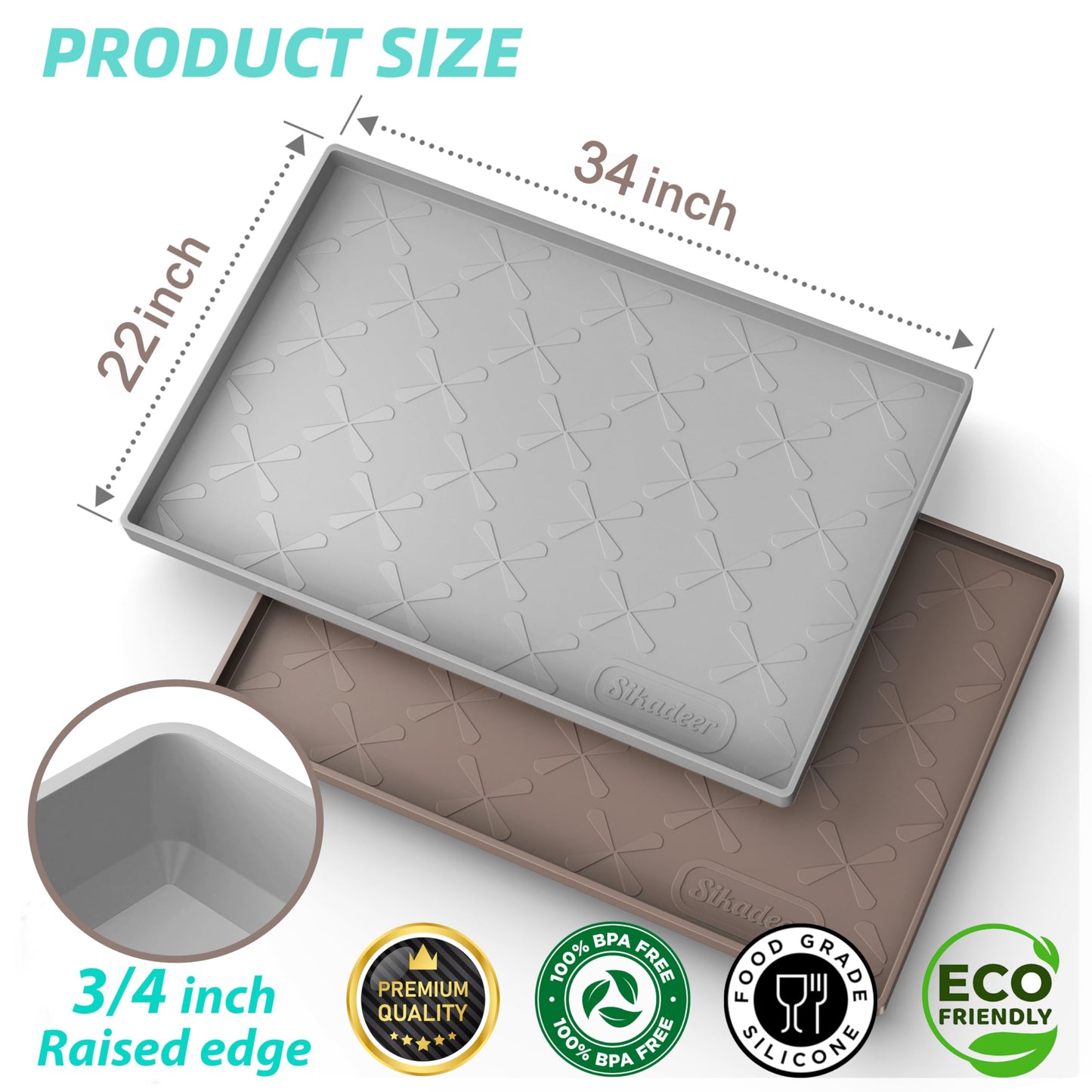 SIKADEER Under Sink Mat Waterproof 34" x 22", Silicone Mat Kitchen Drawer Shelf and Cabinet Liner, Sink Protector for Kitchen Organizers and Storage, Boot Tray Pet Food Mats