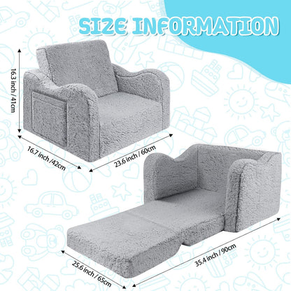 2-in-1 Kids Couch for Toddlers, Kids Sofa Chair, Comfy Soft Foldable Toddler Couch Chair for Girls and Boys