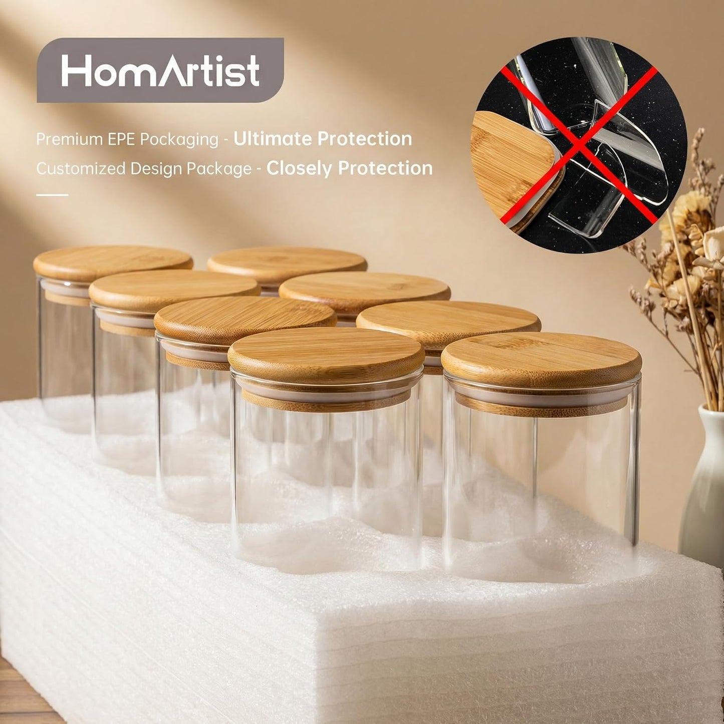 180oz x2 [Set 2], HomArtist Large Glass Flour and Sugar Containers of Glass Food Storage Containers with Bamboo Lids