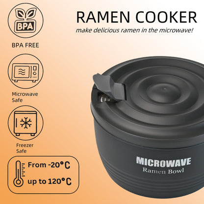 Layron 2 Sets Microwave Ramen Cooker Bowl 45 oz Instant Noodle Bowl with Handles Ramen Noodle Cooker with Spoon Chopsticks Fork Knife College Dorm Room Essentials for Boys Girls (Black, Black)