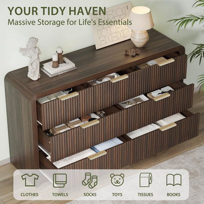 Decofy Fluted Drawers Dresser for Bedroom, Wood Dressers with Gold Handles, Modern Dressers with Wave Texture, Large Storage Chest of Drawers, Bedroom Dresser Organizer 55'' & 7 Drawers (Walnut)