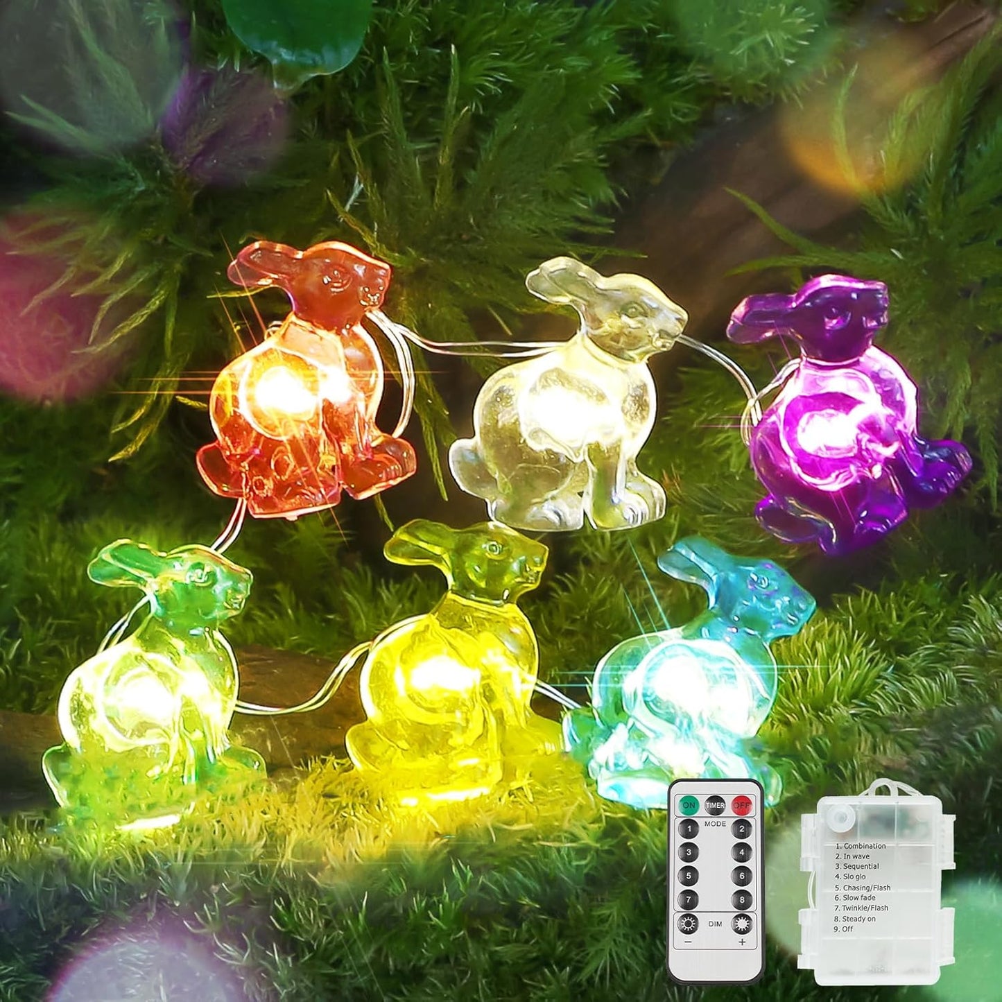 12.8ft 40LED suddus Easter Bunny Battery Operated String Lights, Waterproof Colorful Easter Fairy Lights with Timer