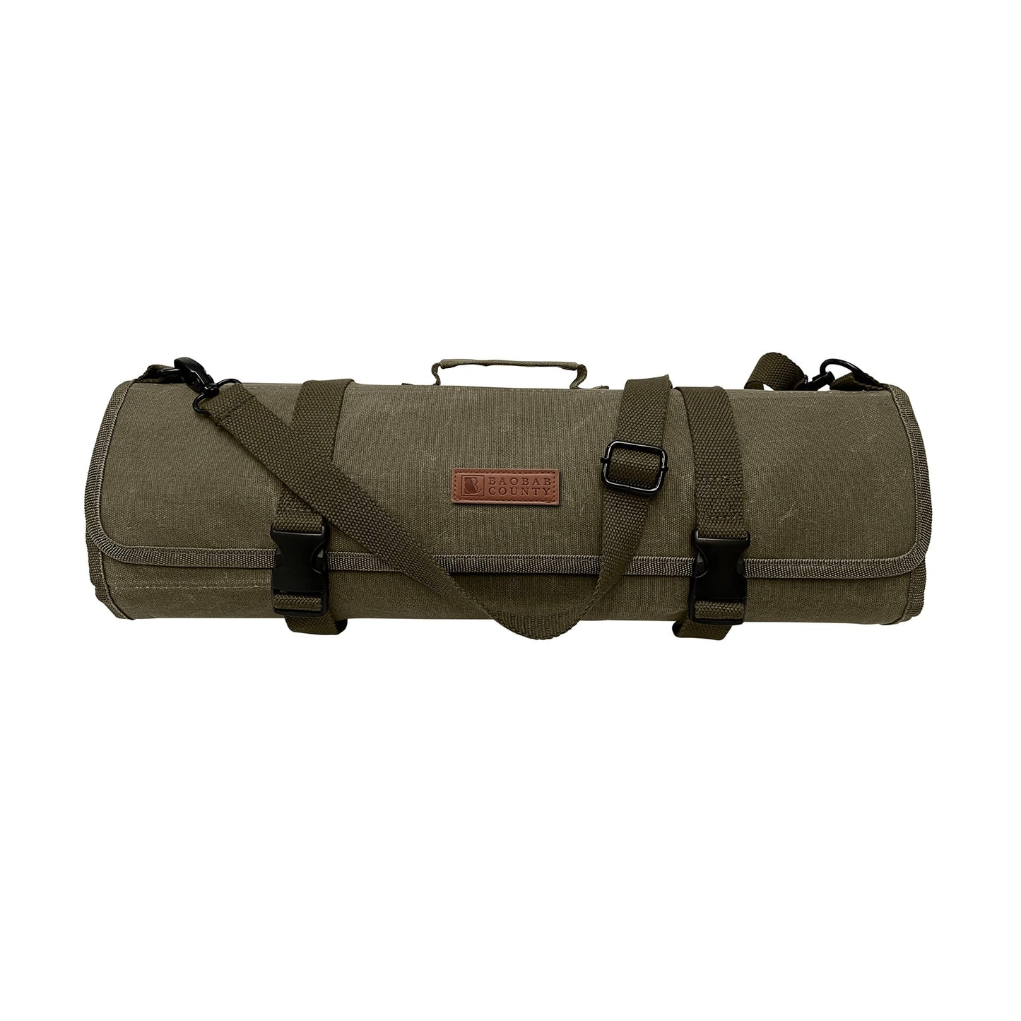 Baobab County Chef Knife Roll Bag – 12oz Water-Resistant Waxed Canvas – Heavy-Duty Portable Knife Case with 11 Slots for Cleavers, Carving Knives & Chef Tools – Bonus Oven Mitts Included (Army Green)