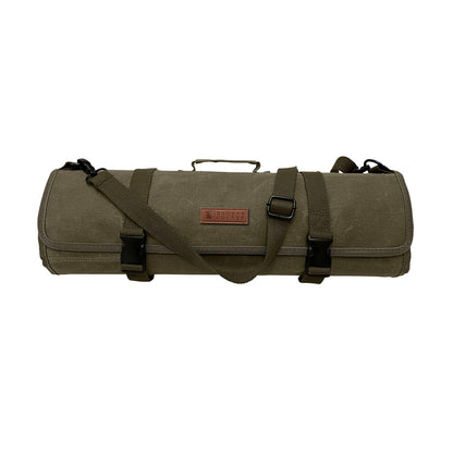 Baobab County Chef Knife Roll Bag – 12oz Water-Resistant Waxed Canvas – Heavy-Duty Portable Knife Case with 11 Slots for Cleavers, Carving Knives & Chef Tools – Bonus Oven Mitts Included (Army Green)