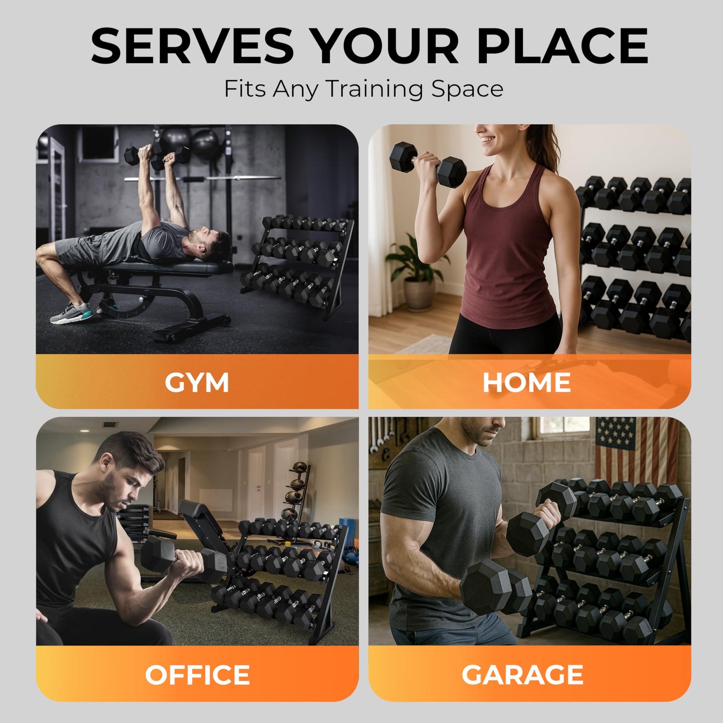 Rubber Hex Dumbbell Set with Rack - 10 Pair of 5-50 lb (550 lbs total) Rubber Coated Dumbbell Set with Weight Rack Stand, Exercise & Fitness Dumbbells Weights Set for Home Gym & Strength Training