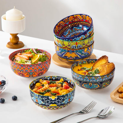 vancasso Cereal Bowls Set of 6, Porcelain Bowls for Eating, 28 oz Colorful Soup Bowls, Bohemian Ceramic Bowls for Salad, Fruit, Pasta, Microwave & Dishwasher Safe Bowls Set