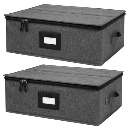 Mayniu 2 Pack Mug Storage Box with Dividers, Hard Top Cup Storage Containers for Coffee Mug & Tea Cup, Stackable Coffee Mug Storage Organizer with Zipper Lid & Rivet Reinforced Handles – Black