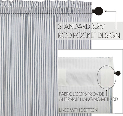 VHC Brands Sawyer Mill Blue Valance Curtain Lined Stripe for Kitchen or Dining Room Windows 16x72
