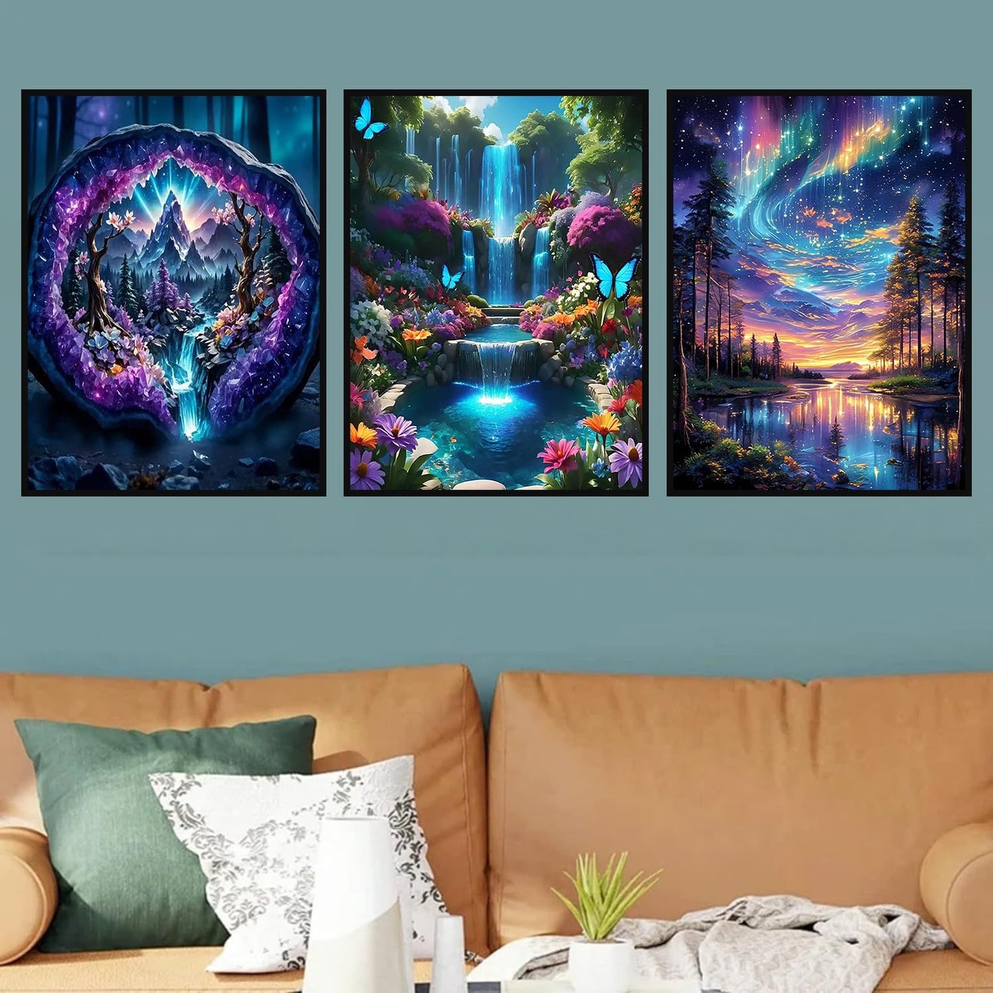 3 Pack Diamond Art Kits for Adults, Starry Sky Lake Diamond Painting Kits for Adults, 5D DIY Round Drill Gem Art Paint with Diamonds Dots Crafts Kits for Home Decor Gift 12x16inch (Landscapes)