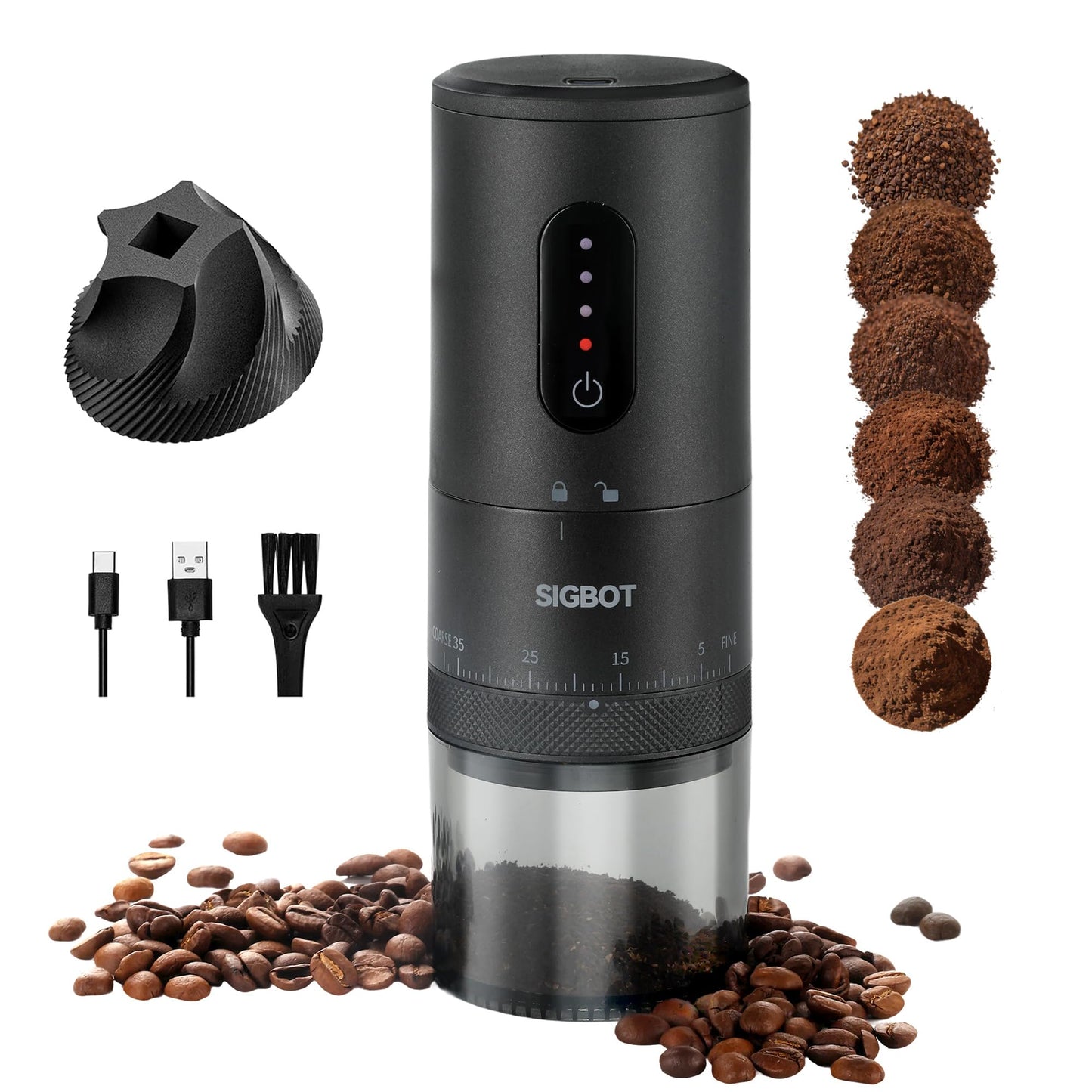Portable Electric Burr Coffee Grinder -38 External Grind Settings - 1.7X Faster Grinding-Conical Ceramic Burrs&2000mAh Battery-Espresso Grinder for Travel, Camping, Home,Office