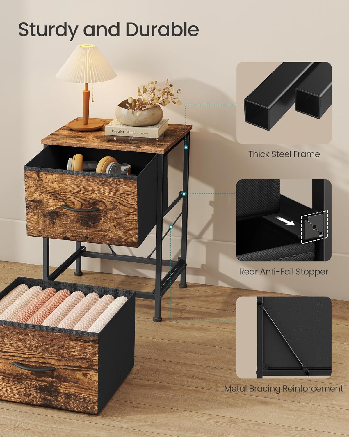 2 Closet, ULGS312B02S SONGMICS Dresser for Bedroom, Chest of Drawers, Nightstand, Steel, MDF, Non-Woven Fabric Drawers