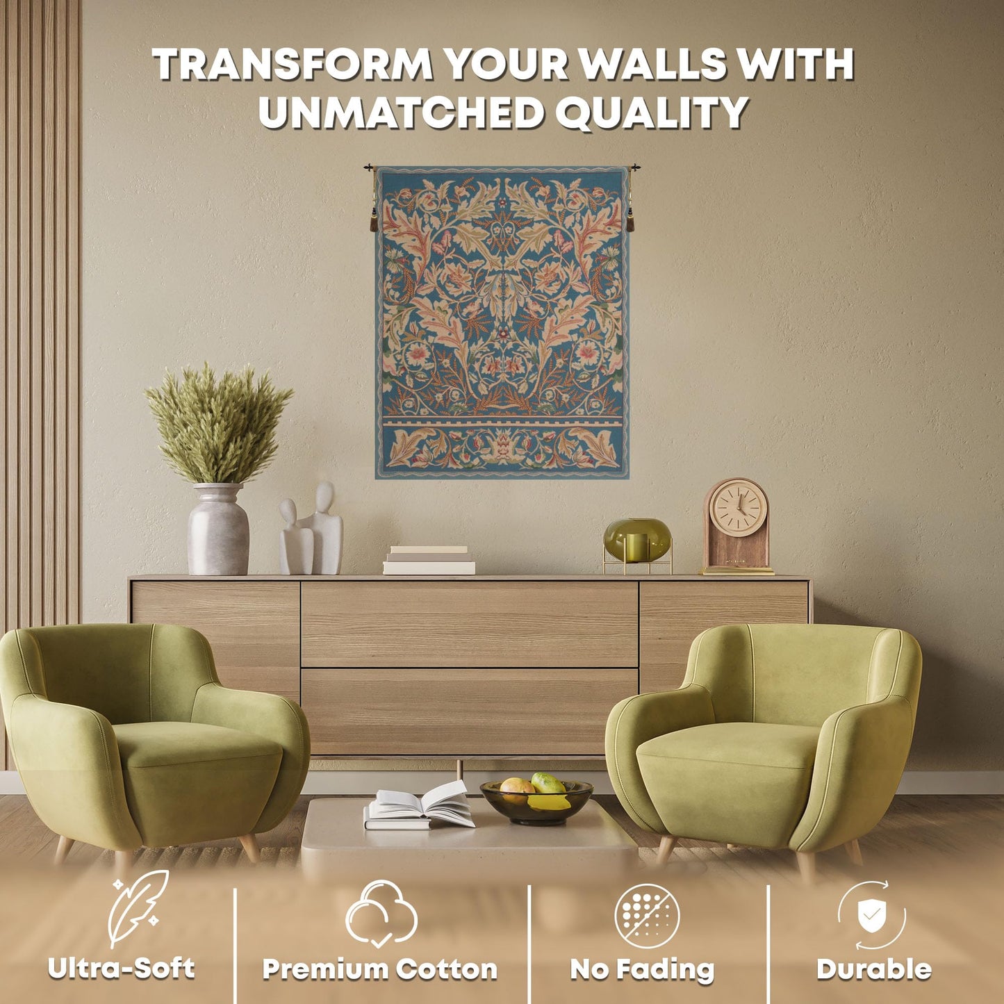 Charlotte Home Furnishings Inc – Acanthus III Belgian Medium Tapestry Wall Hanging | Nature-Inspired Wall Decor | 33 in. x 40 in. | Cotton Blend Wall Art | Living Room Home Decor Accents