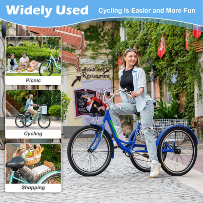 Slsy Adult Tricycle 7 Speeds Tricycle for Adults, 20 & 24 & 26-Inch Three Wheel Bikes, Adult Trikes Cargo Cruiser Trike for Seniors, Women, Men.