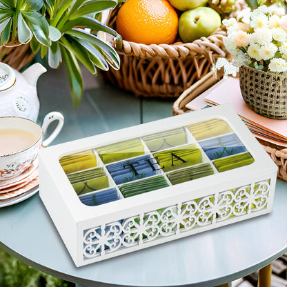 handrong Wooden Tea Box,12 Compartments Tea Organizers and Storage,Decorative Tea Bag Holder Organizer with Clear Top for Countertop Kitchen Cabinet Pantry