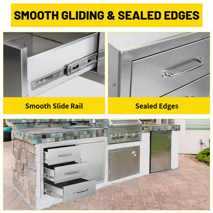 SGOLAN Outdoor Kitchen Door Drawer Combo Cabinet 38.1W x 22.6H x 20.8D BBQ Access Door&Triple Drawers Combo, Stainless Steel Handles for Outdoor Kitchen Island