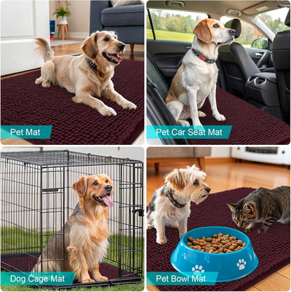 OLANLY Dog Door Mat - Absorbent Non-Slip Mud Mat for Indoor Use | Quick Dry Chenille, 45x27, Russet