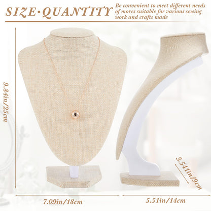 Huquary 6 Pcs Necklace Display Stand Necklace Holder Jewelry Bust Display Stands for Selling Home Store Trade Shows Photography Props Retail(Flaxen,Linen)