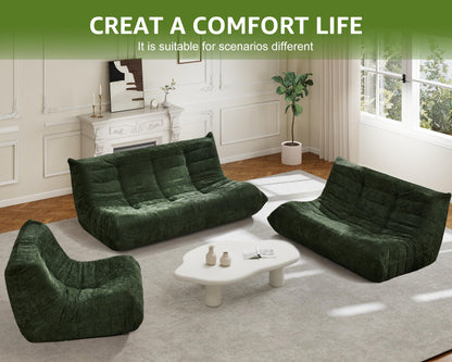 Bean Bag Chairs for Adults Giant Bean Bag Chair Memory Foam BeanBag Chair Bean Bag Sofa with Filler Faux Fur Fireside Beanbags Lazy Sofa for Living Room Bedroom Office (Green Chenille, 3-Seater)