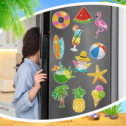 Xuhal 16 Pcs Summer Beach Diamond Painting Fridge Magnets Kit Tropical Hawaiian Diamond Art Magnets for Refrigerator Flamingos Beach DIY Fridge Magnetic Sticker for Adults Crafts Home Decor Gifts