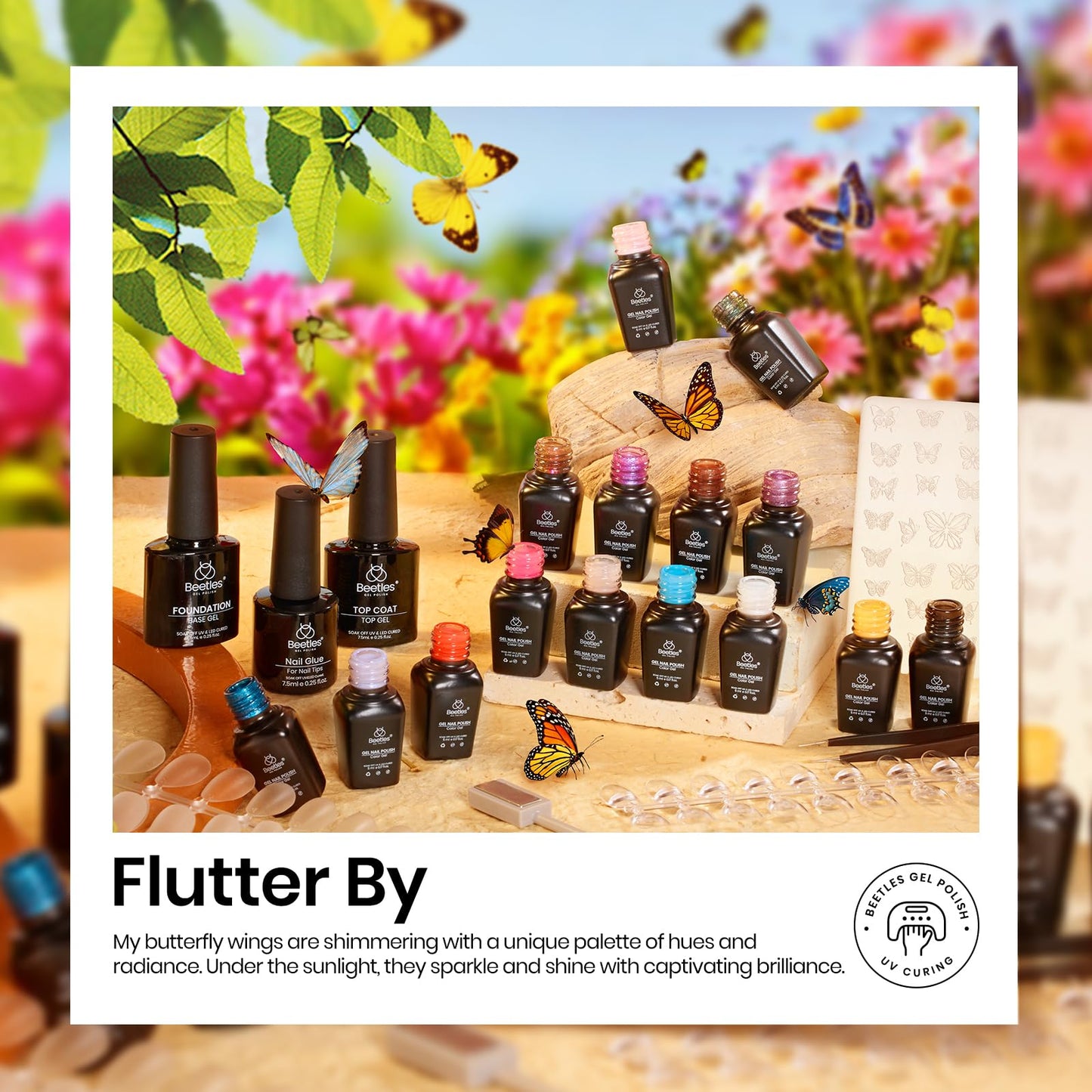 Beetles Cat Eye Gel Polish Set - 24Pcs 20 Colors Glitter Dark Color Changing Gel Nail Polish Kit with Base Gel Glossy Matte Top Coat Soak off UV DIY Nail Art Salon Ombre Black Nails Gift