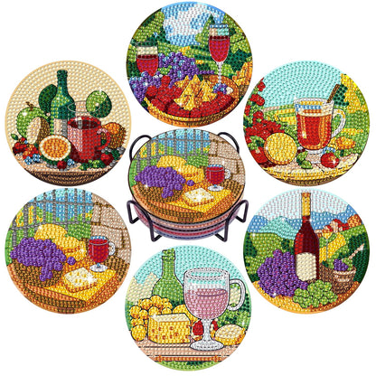 Leatrice Diamond Art Coasters Set of 6, Small Diamond Painting Kits for Adults Beginners Women, Funny Arts Supplies for Kitchen Decor Grape