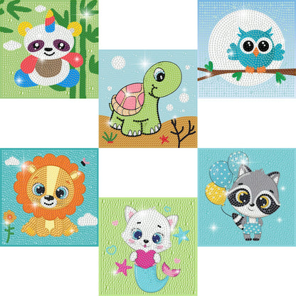 DIYGEMDOT 6 Pack Diamond Art Kits for Kids, Cute Animals Diamond Painting for Beginners, DIY 5D Gem Art for Girls & Boys Ages 6-8-10-12, Children's Christmas Gifts (6x6 inches)