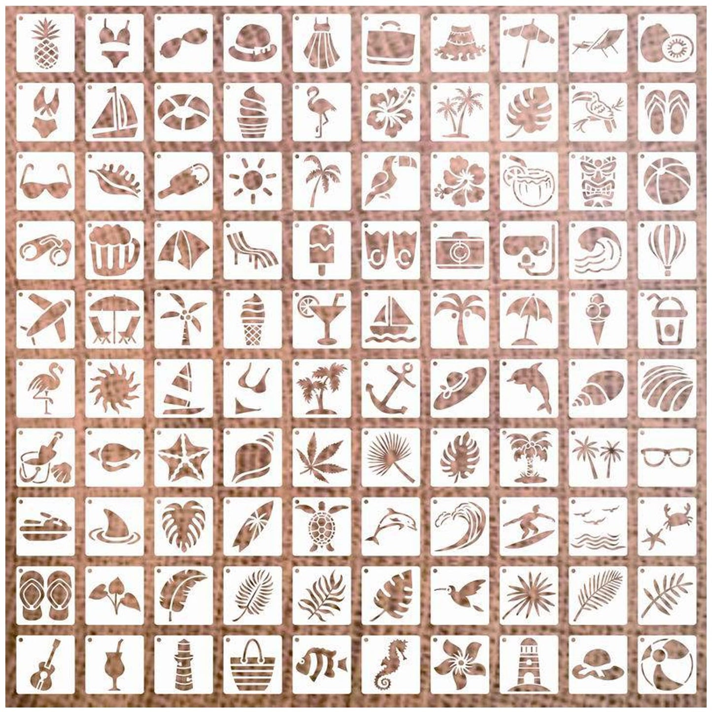 100 Pcs Stencils for Painting on Wood Reusable Stencil Crafts Drawing Templates Floral & Botanical Templates for DIY Art, Home Decor, Wood, Glass, Fabric (2x2 Inch, Hawaiian)