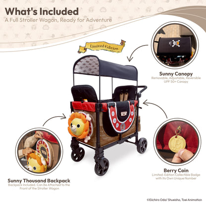 WONDERFOLD W2 Elite Pro Limited Edition ONE PIECE Thousand Sunny Stroller Wagon 2 Seater - Collapsible Wagon Stroller with Seats w/ 5-Point Harnesses, Easy Access Zipper Door, and Removable Sun Canopy