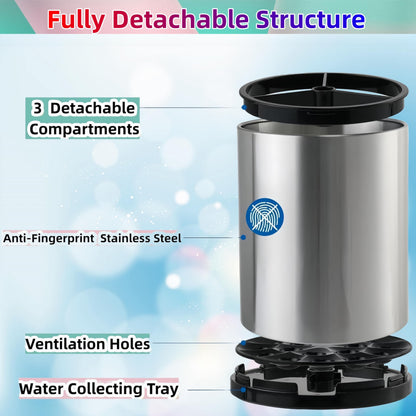 LIBODOUR Kitchen Utensil Holder Extra Large 360°Rotating For Counter Organizer Stainless Steel Storage Cooking Silverware Caddy 3 Compartment Flatware Spoon Spatula Tool Cutlery Container（Silvery）