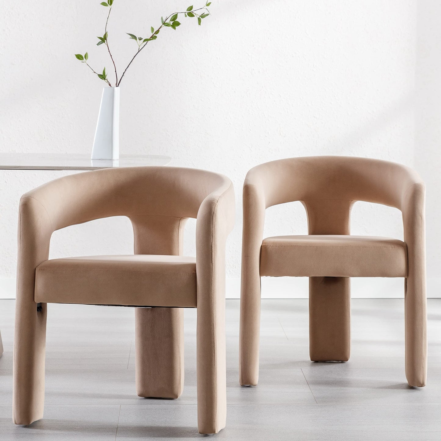 RIVOVA Modern Barrel Dining Chairs Set of 4, Velvet Upholstered Accent Side Chair with Arms Comfy Makeup Vanity Chairs, Dining Living Room Kitchen Chairs, Khaki